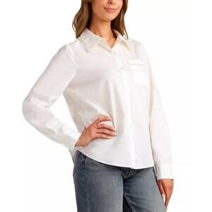 BCX White Button-Up Long Sleeve Blouse